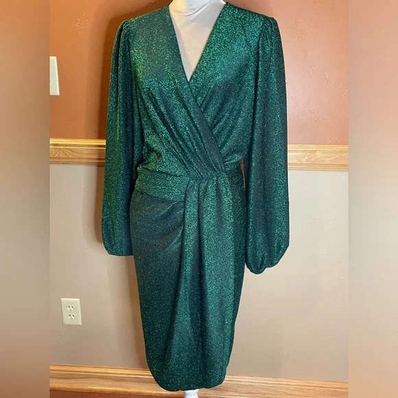Dresses | Eloquii Green Metallic Long Sleeve Dress | Poshmark